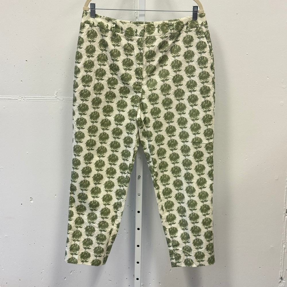 NWT Wildfang The Essential Twill Slim Crop Pant Green Floral WP4401 Size 12